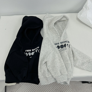 上衣男童洋气百搭套头加绒加厚卫衣 休闲连帽衫 中小儿童秋冬装 韩版