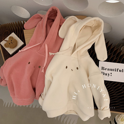 女童兔耳朵双面摇粒绒卫衣