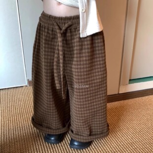 韩国童装秋冬季0-6岁女童韩系洋气时髦格子长裤宝宝保暖阔腿长裤