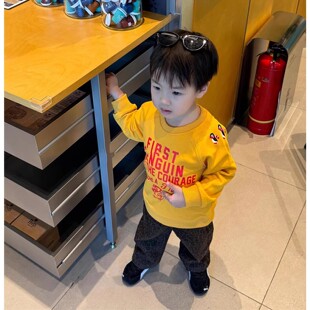 韩国宝宝童装趣味可爱卡通刺绣圆领卫衣男女儿童休闲宽松薄款上衣