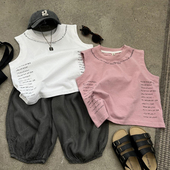 夏季 6岁男女童洋气字母印花背心上衣纯棉衫 儿童休闲百搭无袖 t恤0