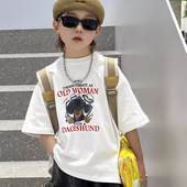 新款 韩版 宽松短袖 儿童夏季 t恤男童狗狗印花百搭字母半袖 纯棉上衣