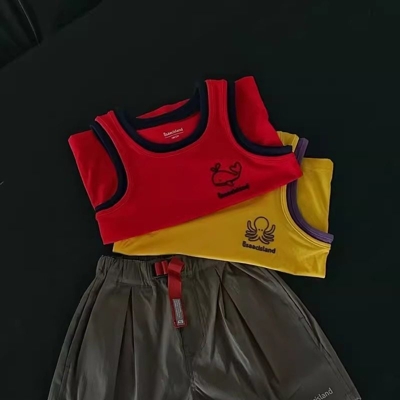 夏季新款中小儿童韩系洋气时尚撞色无袖T恤衫男女童趣味百搭背心,童装/婴儿装/亲子装,背心吊带,淘宝优惠券,粉丝福利购,淘宝优惠卷