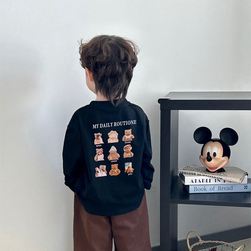 秋季新款宝宝纯棉长袖t恤男女童卡通印花百搭圆领打底衫上衣薄款