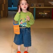 新款 中小儿童洋气时髦卡通印花长袖 t恤春装 男女宝宝纯棉舒适上衣