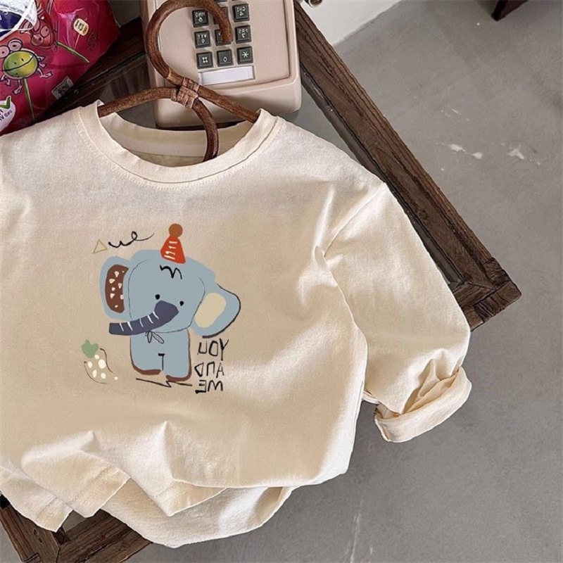 秋季新款中小童宝宝可爱小象印花长袖t恤男女童薄款宽松内搭上衣
