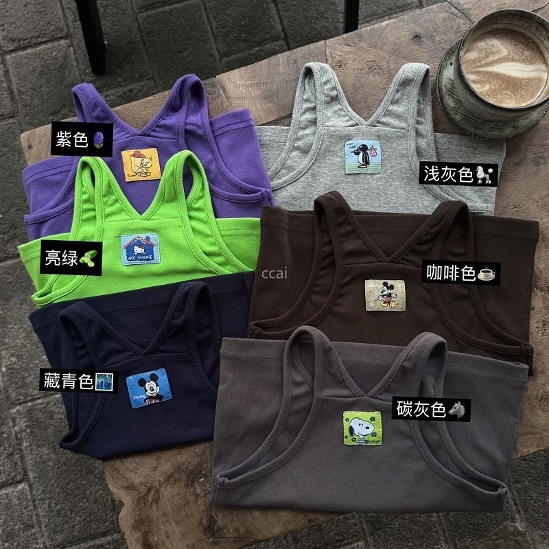 男女宝宝卡通贴布无袖t恤背心潮