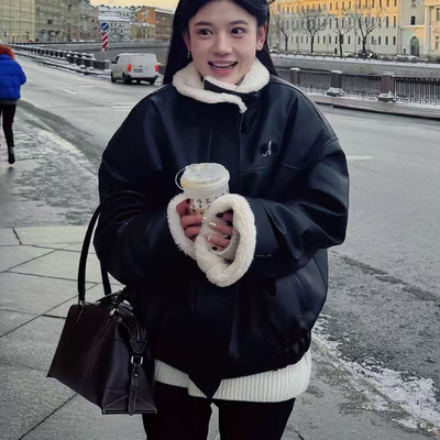 皮毛一体羊羔毛皮衣外套女冬季
