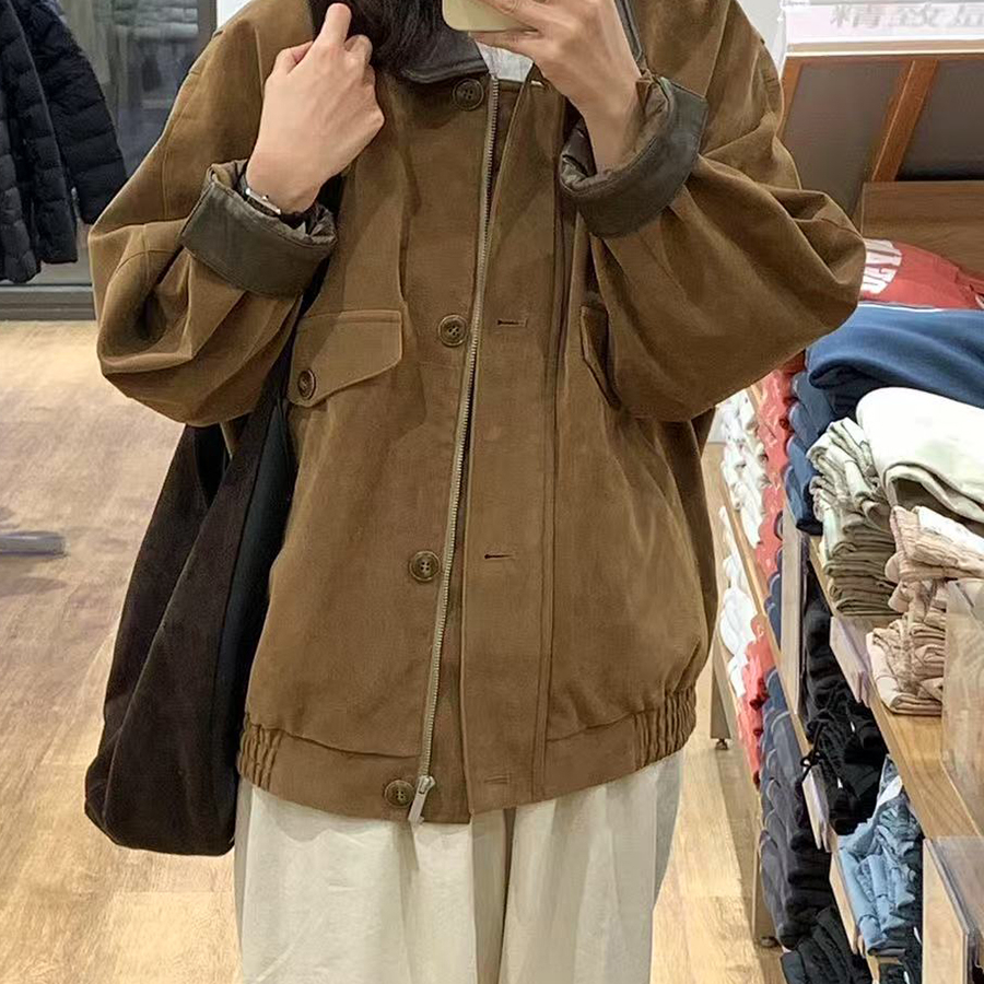 美拉德美式春秋外套女麂皮绒夹克