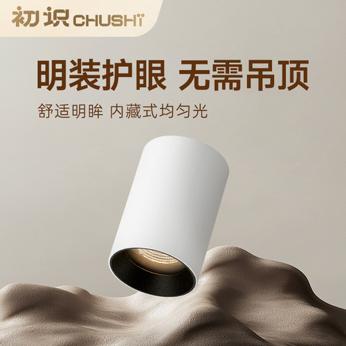 初识照明 明装筒灯led防眩光过道玄关天花灯极简圆形无吊顶无主灯
