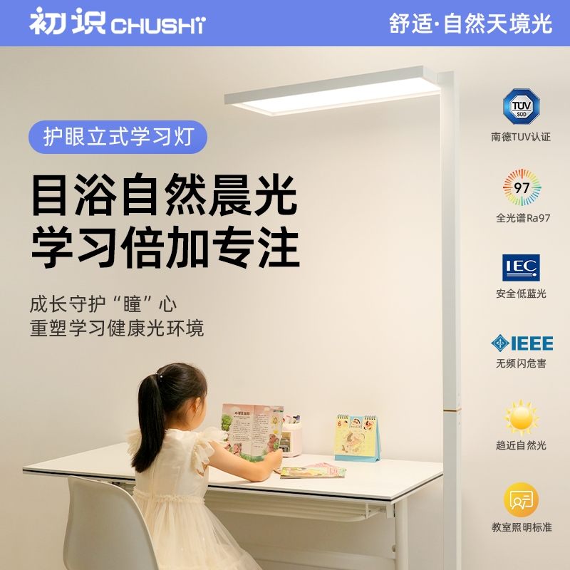 初识照明落地护眼台灯儿童学习专用阅读作业台灯全光谱书桌钢琴灯