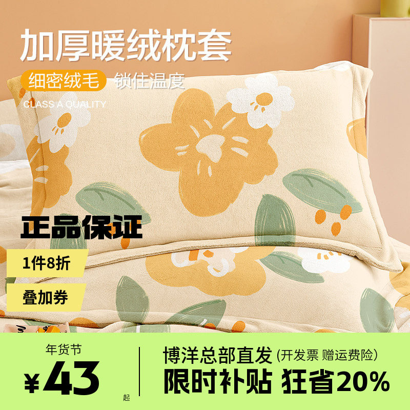 博洋全棉枕套一对装48cmx74cm枕头套单个磨毛纯棉100棉枕芯内胆套