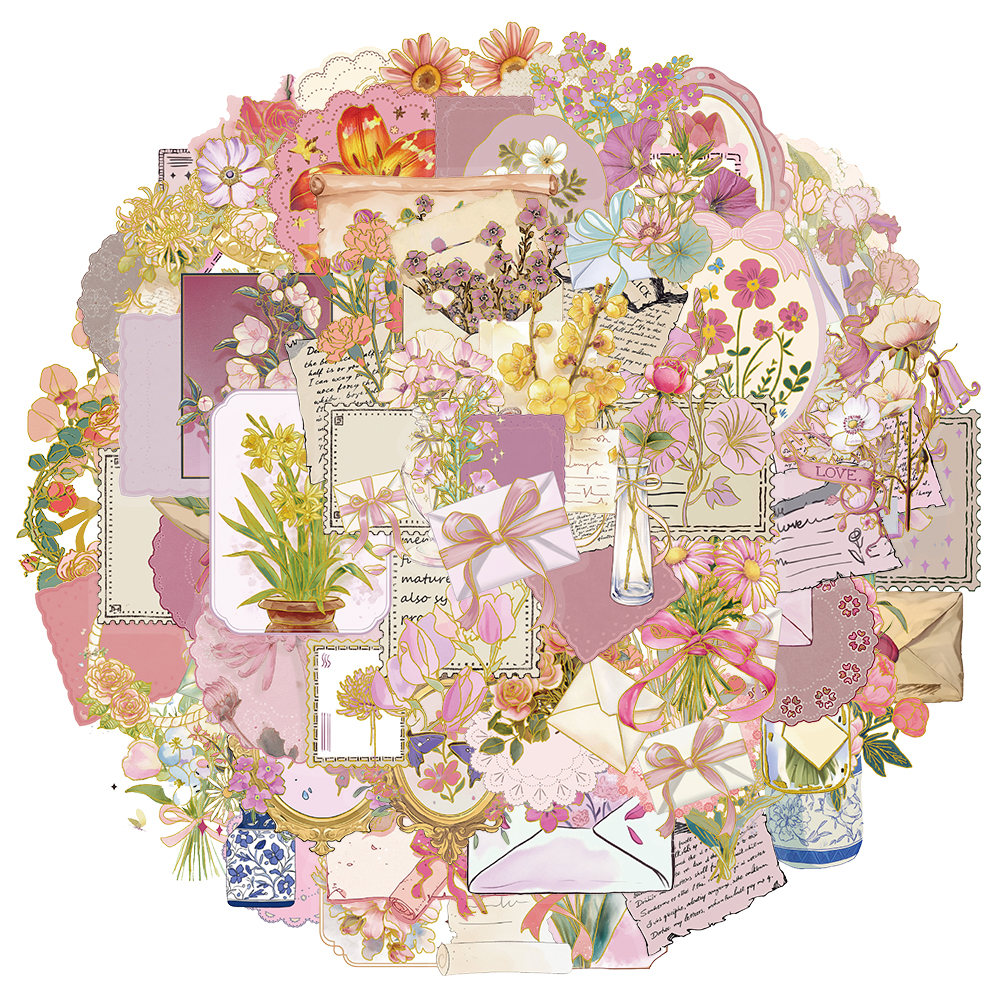 50张folwer-烫金装饰贴纸手机壳笔记本水杯电脑平板自粘装饰贴纸