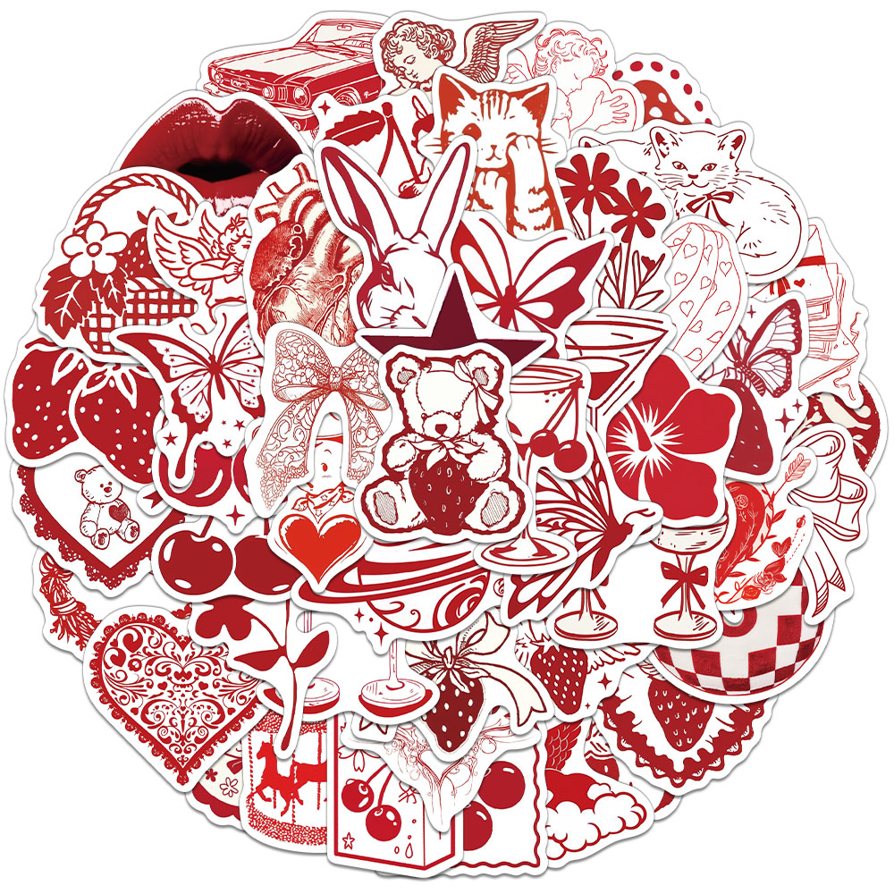 50张/套红色情人节简笔贴纸手机壳笔记本水杯电脑平板个性贴纸