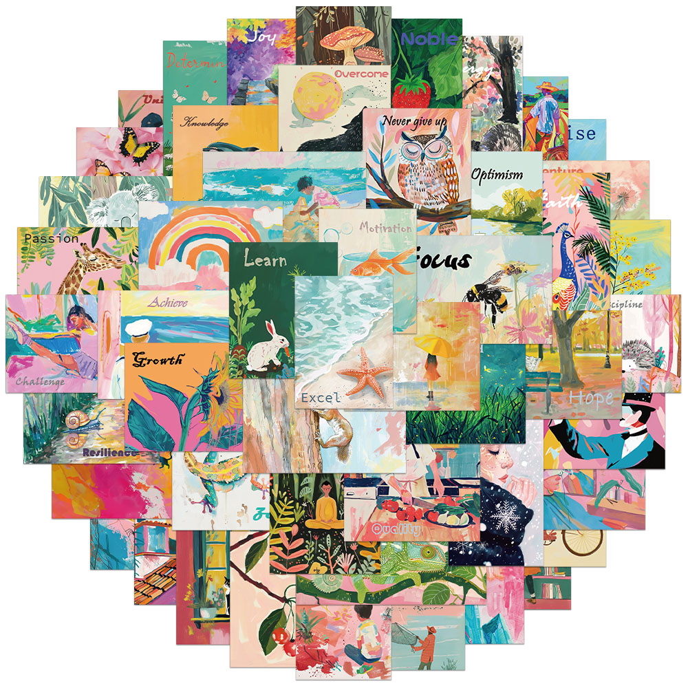 50张/套励志水彩艺术海报ins风贴纸手机壳笔记本平板个性装饰贴纸