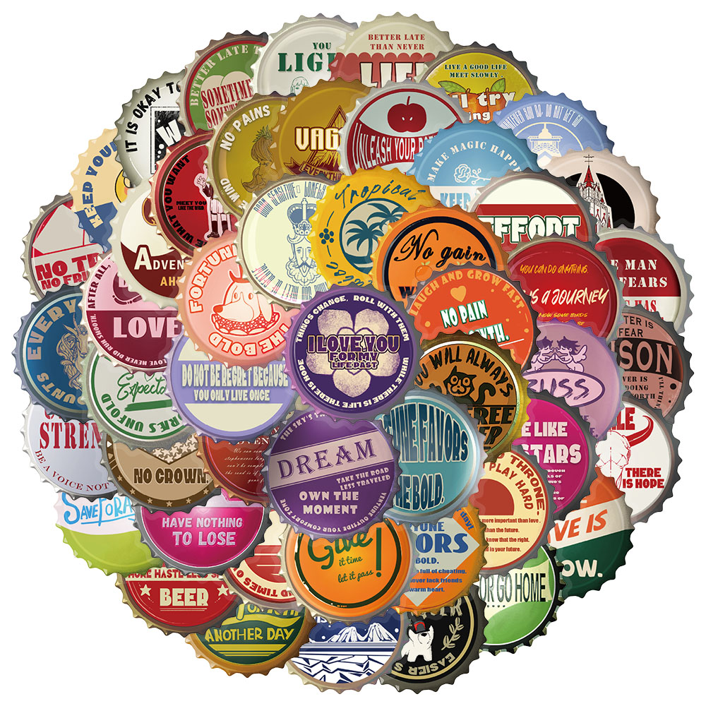 50张瓶盖PET透明装饰贴纸DIY手机壳笔记本水杯电脑平板自粘贴纸