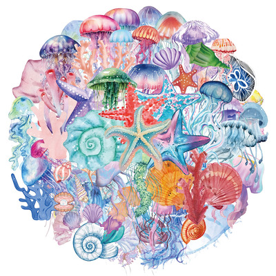 50张/套Set of tropical fish个性PET透明材质贴画装饰素材贴纸