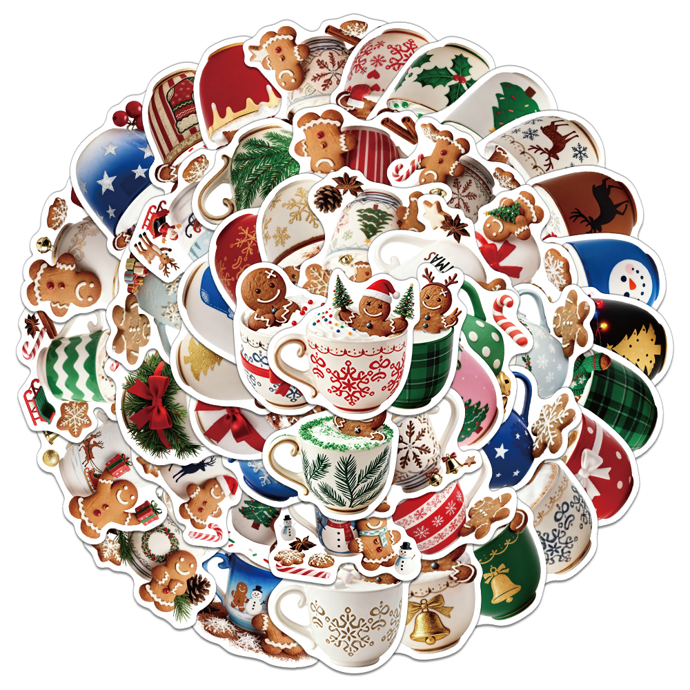 50张/套圣诞节咖啡贴纸手机壳笔记本水杯电脑平板个性装饰贴纸