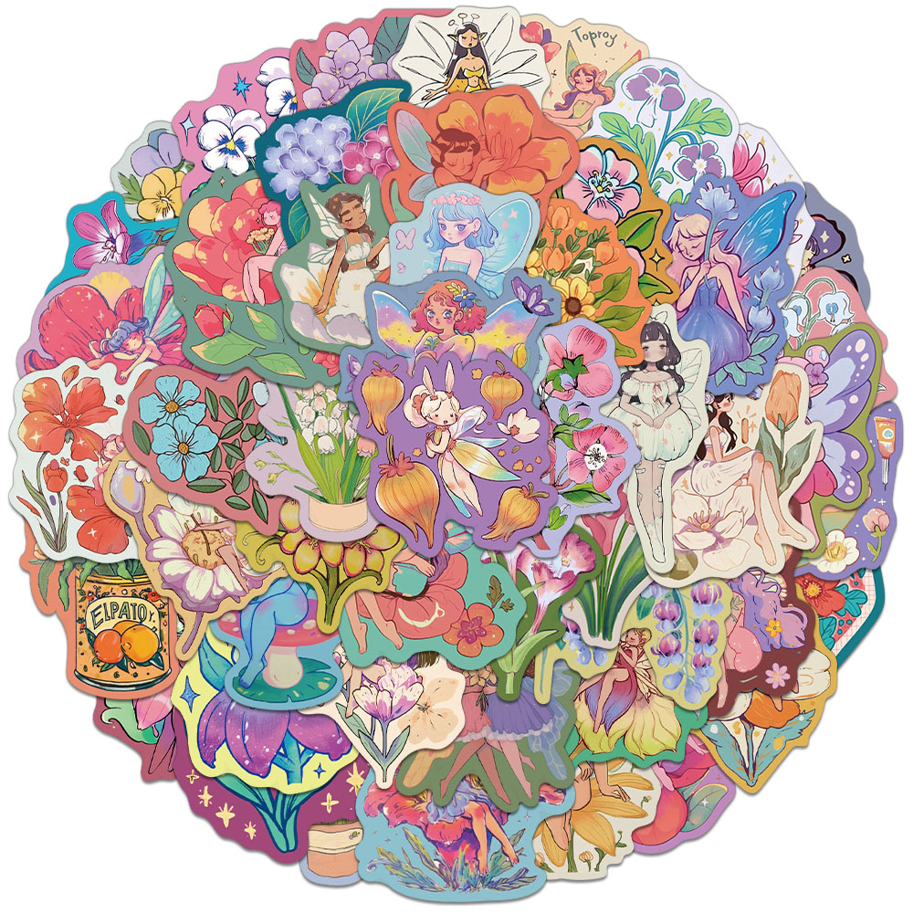 50张/套花朵仙女卡通贴纸手机壳笔记本水杯电脑平板个性装饰贴纸