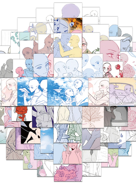 6张/套创意oc绘画模板贴纸好看手机笔记本行李箱水杯个性装饰贴纸