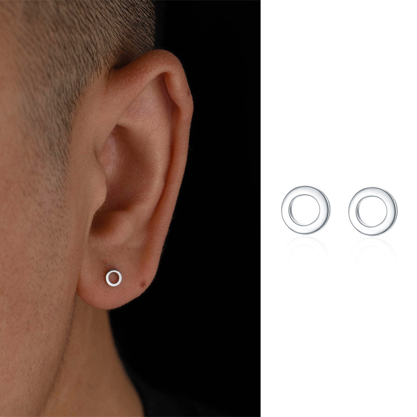 立体怪物 S925通体银镂空小圈圈男女百搭学生极简耳钉时尚耳饰