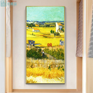 玄关装饰画入户门正对墙挂画梵高油画竖版走廊过道壁画复古落地画