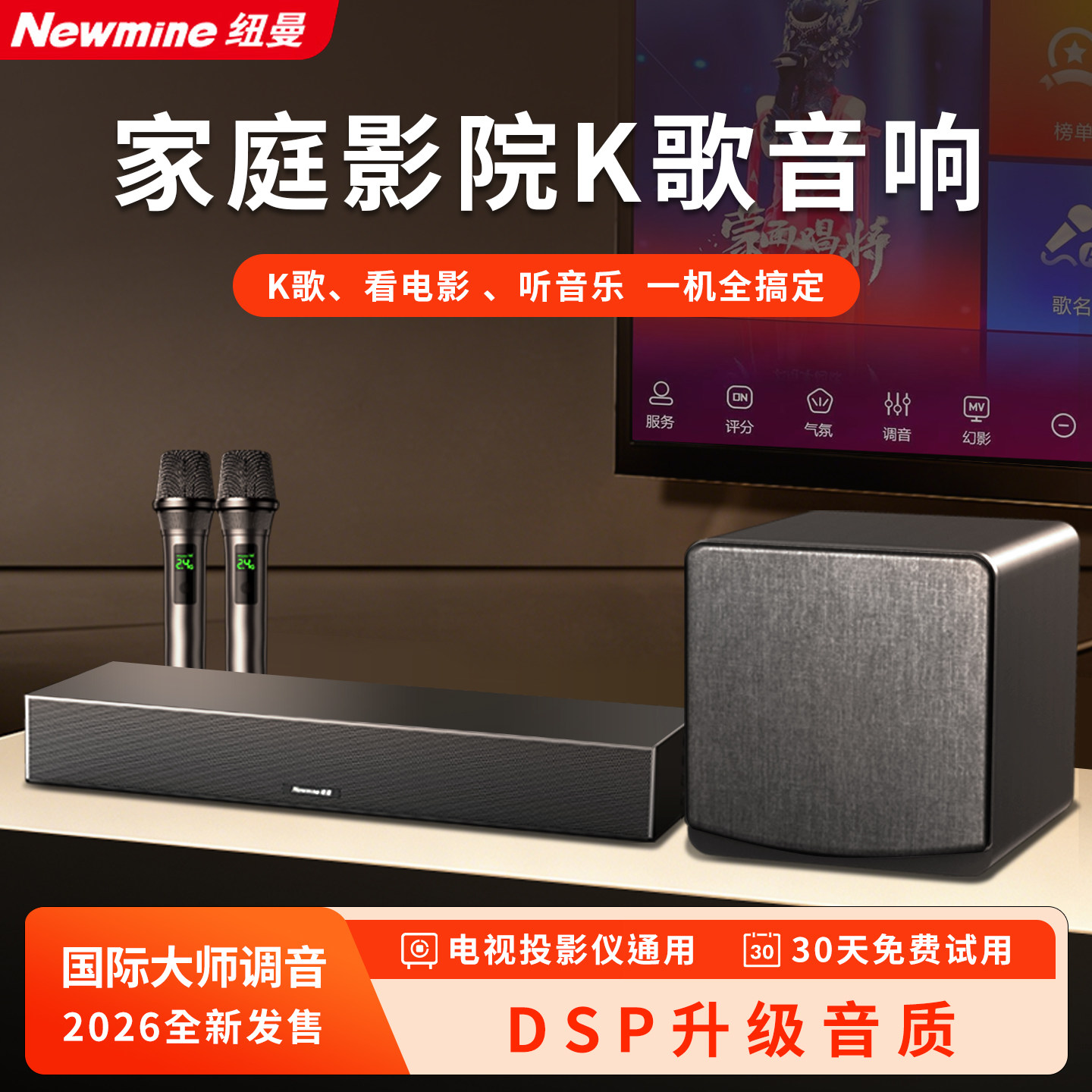 纽曼家庭ktv音响套装影院K歌一体机麦克风全套家用客厅卡拉ok音箱