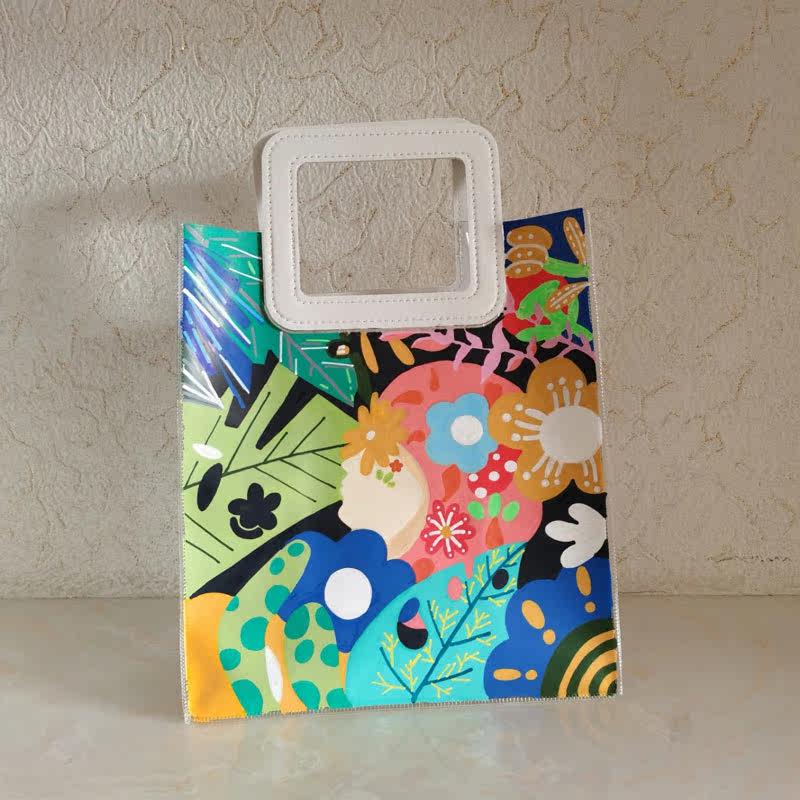 手绘手提袋diy白色透明涂鸦手工绘画画幼儿园母亲节户外活动pvc袋