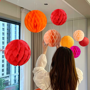 蜂窝花球折叠灯笼儿童生日装 扮用品 饰房间拉花派对婚礼婚房布置装