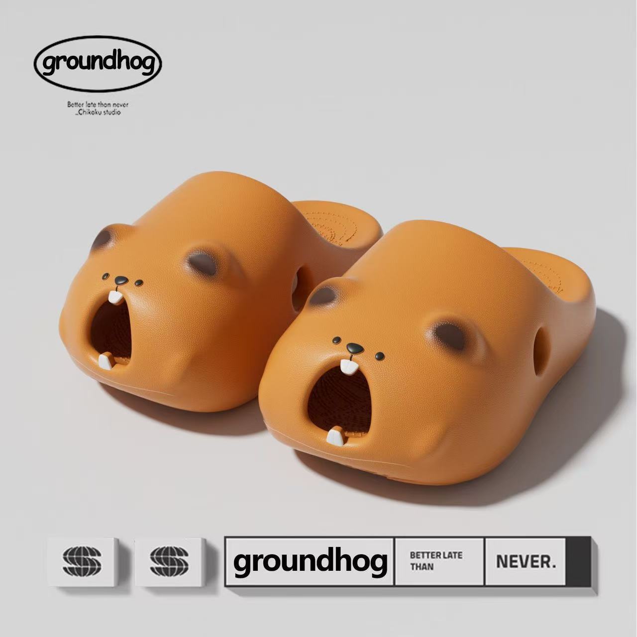 龅牙土拨鼠凉拖鞋女夏季2025新款厚底居家防滑情侣包头拖鞋男