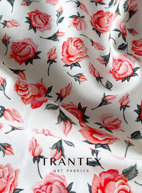 100支长绒棉印花服装布料小清新碎花连衣裙全棉布面料瑰香白色