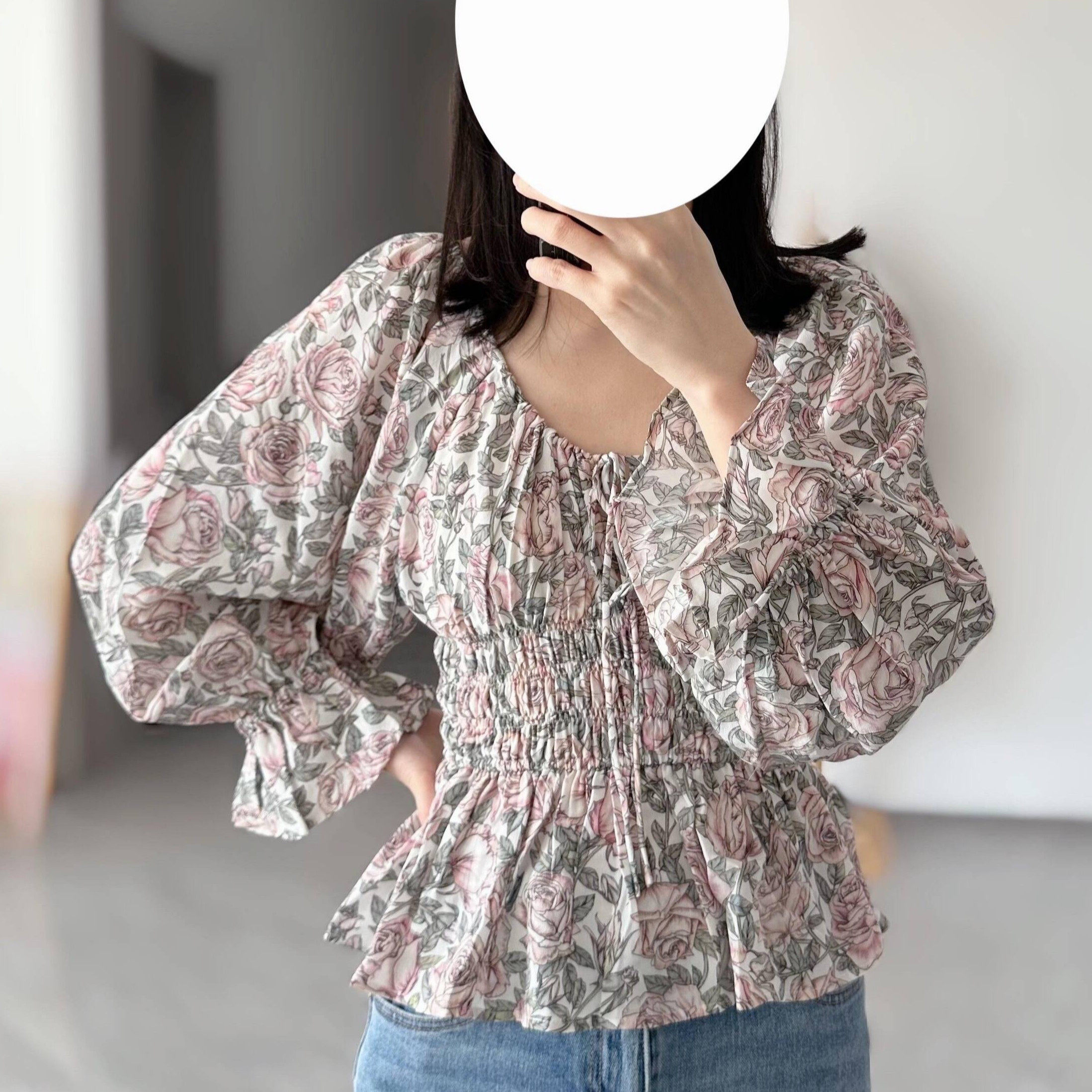 100s长绒棉全棉轻薄法式连衣裙印花服装布料面料西梦玫瑰园粉红