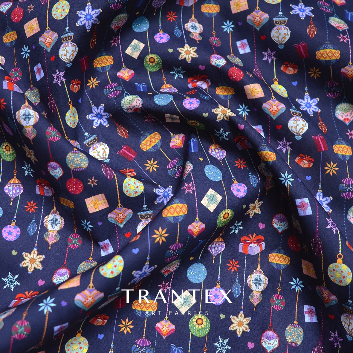 天冉艺纺100支长绒棉全棉印花服装布料节日风格面料圣诞球