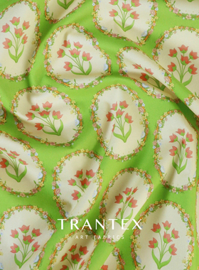 100支纯棉布料全棉印花服装衬衫连衣裙碎花面料设计师款花环绿色