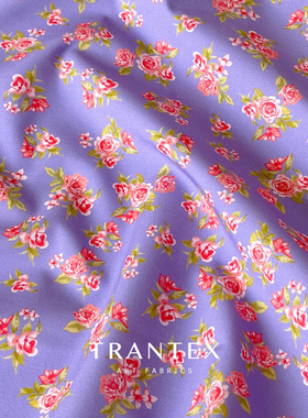 全棉府绸田园风长绒棉印花纯棉布碎花洛丽塔布料服装面料安娜紫色