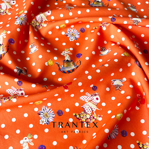 diy卡通圆点桔色童装春夏府绸