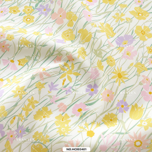 60s天丝府绸莱赛尔纤维轻薄微透春夏服装连衣裙印花布料面料花丛1