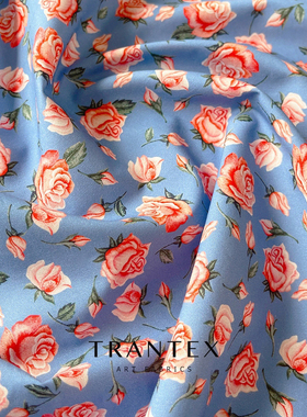 60支府绸印花纯棉布料碎花连衣裙手工服装衬衣设计师面料瑰香蓝色