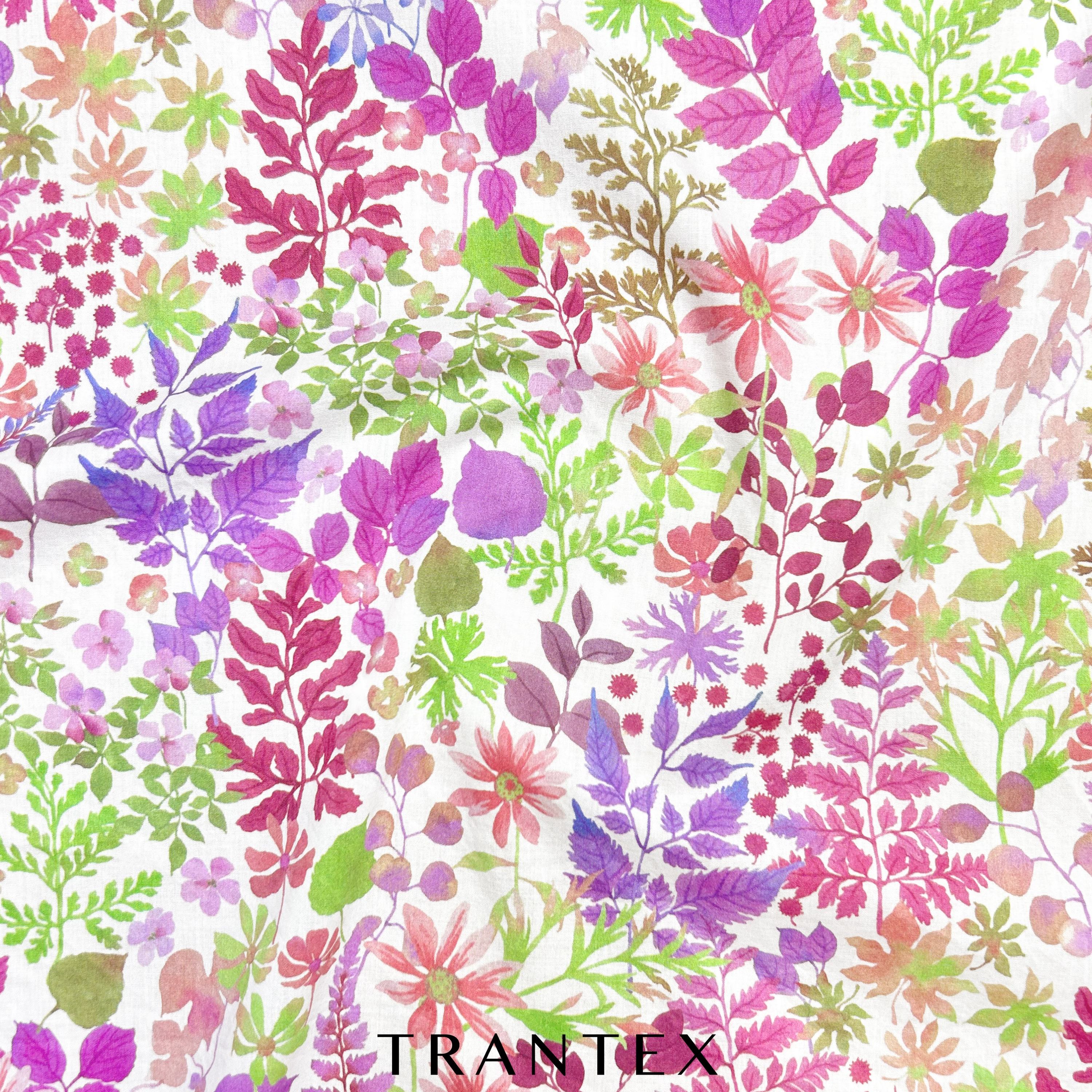 2件起拍100s长绒棉水彩叶子轻薄全棉印花连衣裙服装布料面料彩叶6