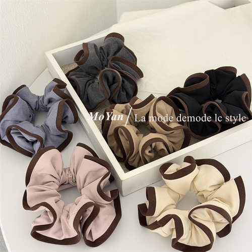 韩系撞色咖边复古花苞大肠发圈优雅木耳边大号头花发绳丸子头头绳