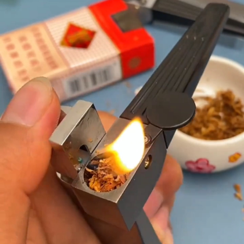新款折叠烟斗打火机一体式两用充气斜火创意个性复古便携小巧金属
