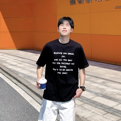 240g简约字母印花短袖T恤男夏季