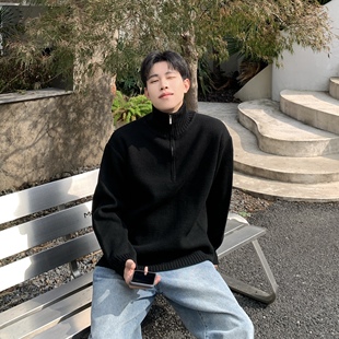 重磅半拉链纯色立领毛衣男生秋冬2025新款日常慵懒休闲套头针织衫