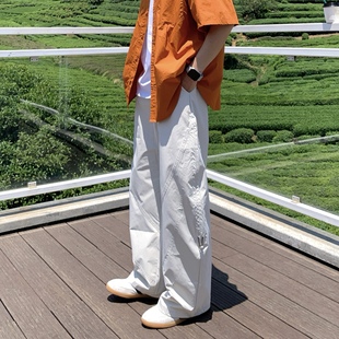 SUNSET 复古简约纯色褶皱伞兵裤2025新款宽松直筒百搭休闲长裤