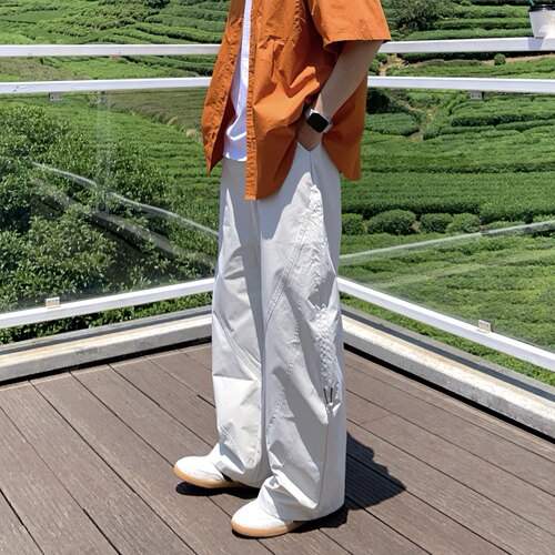 简约纯色褶皱伞兵阔腿休闲裤男