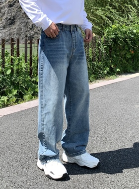 复古蓝色直筒马骝牛仔裤男生2025春秋季日常通勤百搭宽松休闲长裤