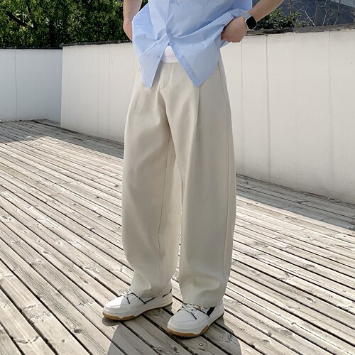 杏色半松紧垂感直筒西裤男春秋