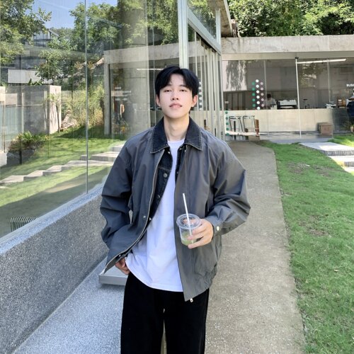 设计感假两件短款飞行夹克外套男