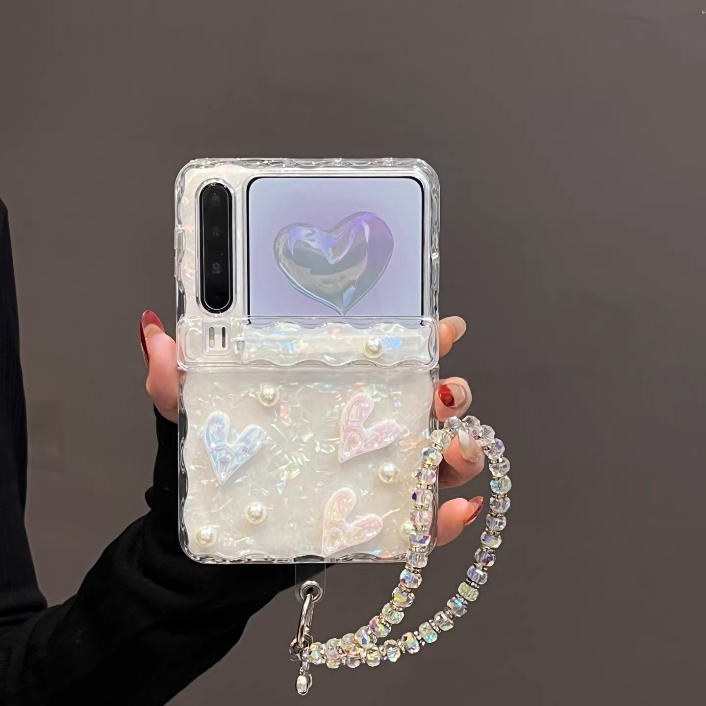 适用华为purax手机壳新款斜挎Pura X典藏版中轴全包防摔贝壳纹立体珍珠爱心保护套purax小折叠屏带挂绳女外壳