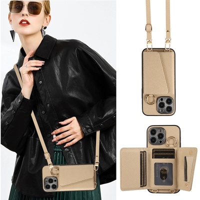 苹果17真皮手机壳零钱卡包iphone16promax带挂绳斜挎可背15pro可插卡14plus全包防摔13pm保护套12女11新款por